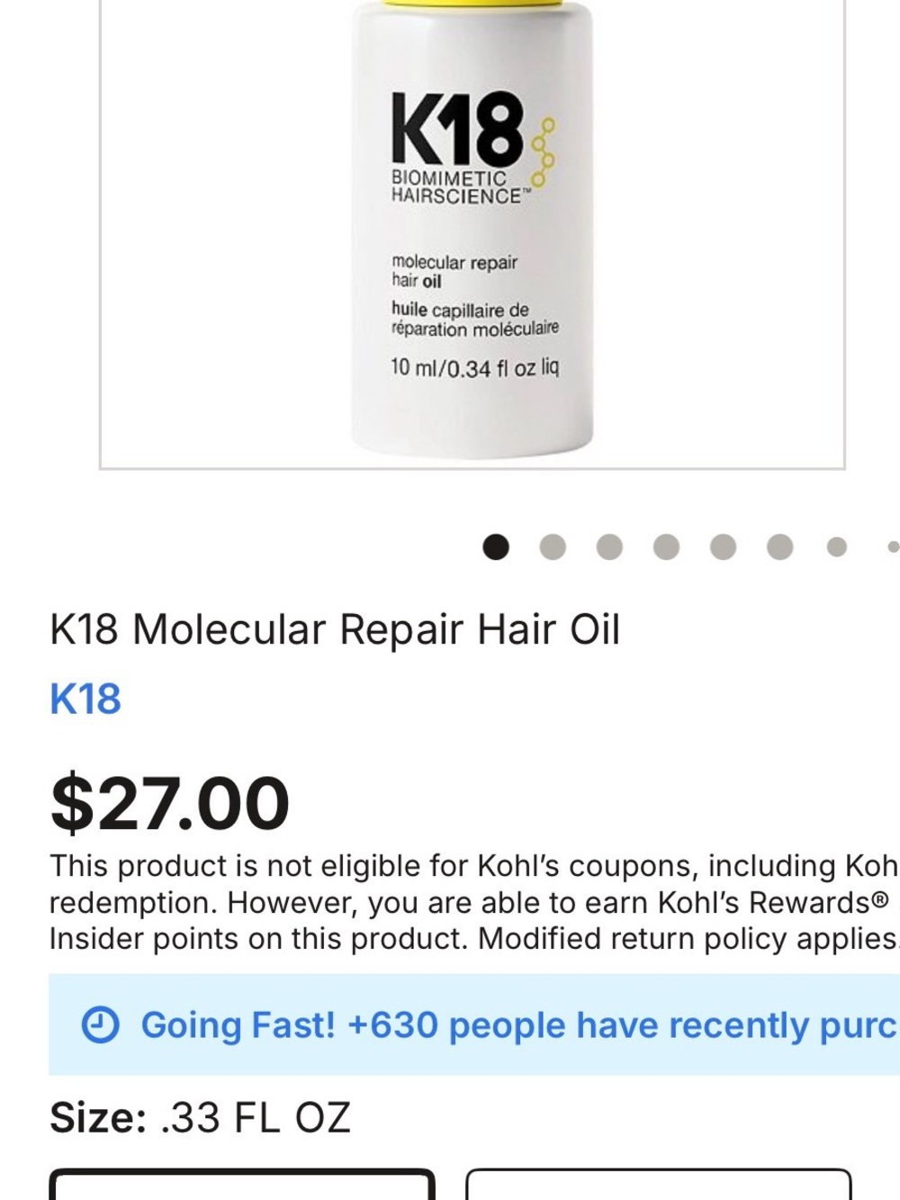K18 Molecular Repair Hair Oil
